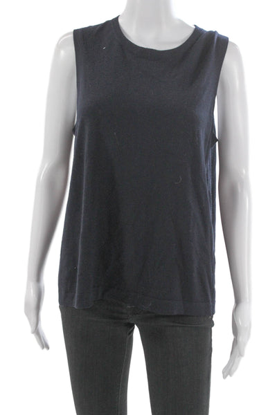 Jenni Kayne Women Merino Wool Sleeveless Crew Neck Tank Blue Basic Size XL