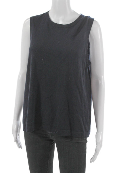 Jenni Kayne Women Merino Wool Sleeveless Crew Neck Tank Blue Basic Size XL