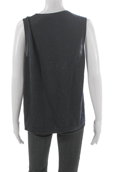 Jenni Kayne Women Merino Wool Sleeveless Crew Neck Tank Blue Basic Size XL