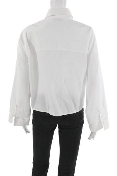 The Tile Club Womens Cropped Cotton Button-Up Collared Long Sleeve White Size M