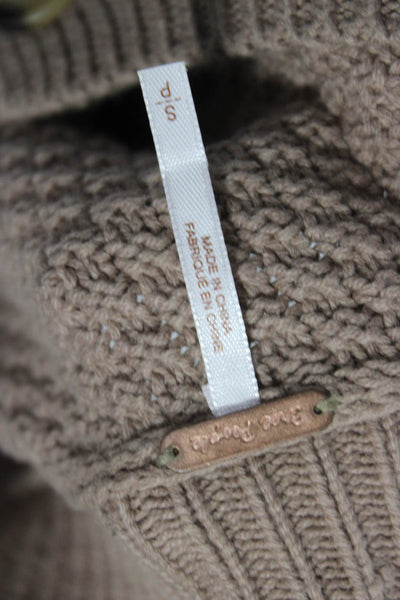 Free People Women Cardigan Sweater Beige Crew Neck Long Sleeve Size S