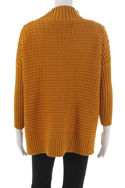 French Connection Women Yellow Cotton Mock Neck Pullover Sweater Size S