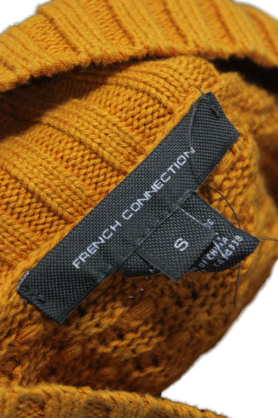 French Connection Women Yellow Cotton Mock Neck Pullover Sweater Size S