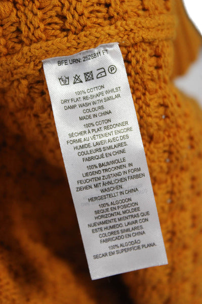 French Connection Women Yellow Cotton Mock Neck Pullover Sweater Size S