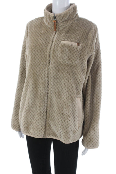 Simply Southern Women Basic Jacket Beige Zip Long Sleeve Polyester Size M