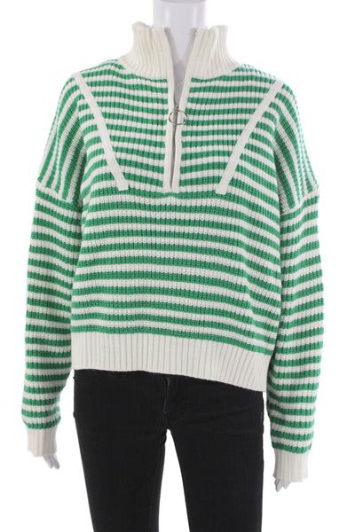 Creamon Womens Pullover Sweater Green Turtleneck Striped Acrylic Bust 42 Size S