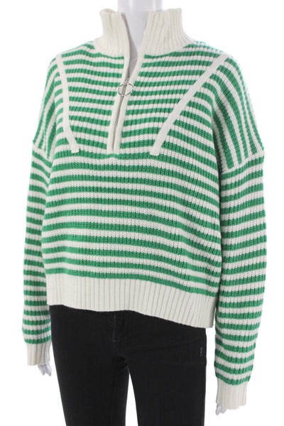 Creamon Womens Pullover Sweater Green Turtleneck Striped Acrylic Bust 42 Size S