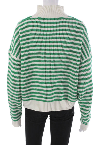 Creamon Womens Pullover Sweater Green Turtleneck Striped Acrylic Bust 42 Size S