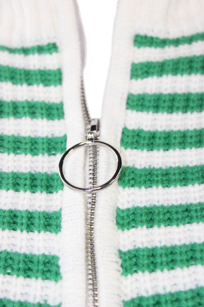 Creamon Womens Pullover Sweater Green Turtleneck Striped Acrylic Bust 42 Size S