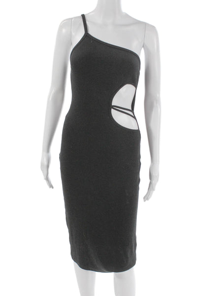 LNA Women Bodycon Gray Rayon One Shoulder Sleeveless Knee Length Dress Size S