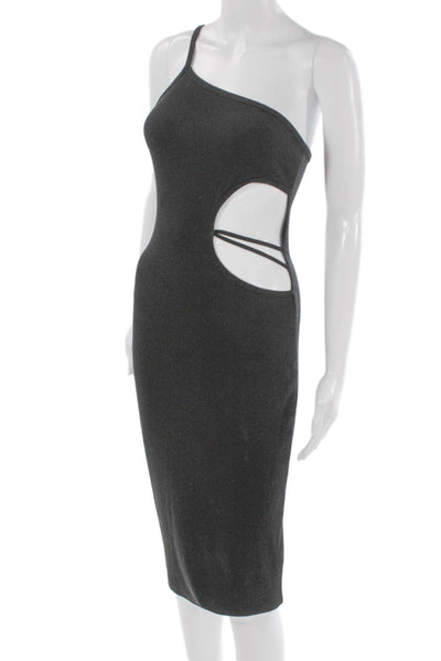 LNA Women Bodycon Gray Rayon One Shoulder Sleeveless Knee Length Dress Size S