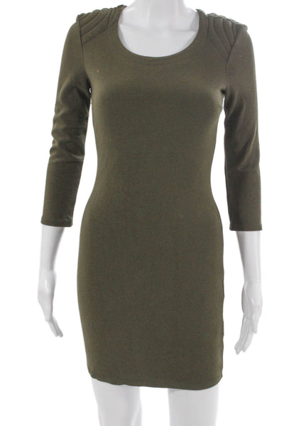 Ella Moss Women Bodycon Dress Green Scoop Neck 3/4 Sleeve Zip Size M