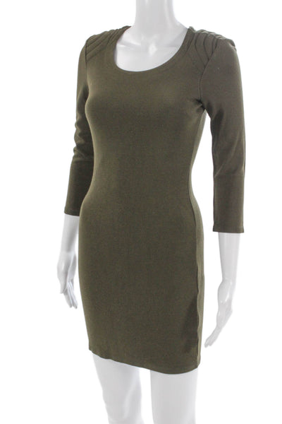 Ella Moss Women Bodycon Dress Green Scoop Neck 3/4 Sleeve Zip Size M