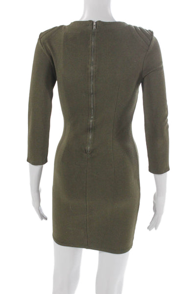 Ella Moss Women Bodycon Dress Green Scoop Neck 3/4 Sleeve Zip Size M