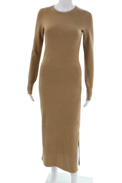 French Connection Women Sweater Dress Beige Long Sleeve Crew Neck Midi Size S