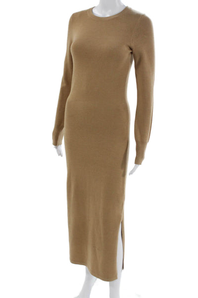 French Connection Women Sweater Dress Beige Long Sleeve Crew Neck Midi Size S