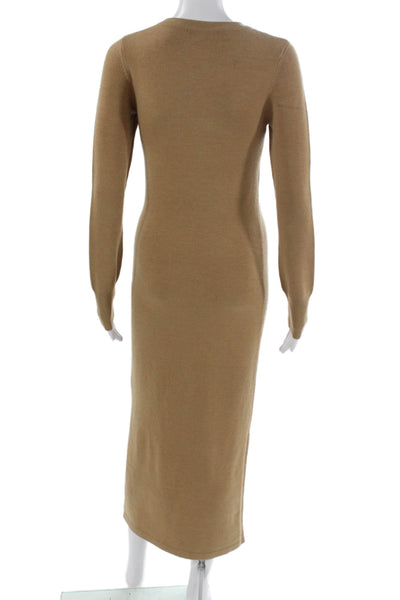 French Connection Women Sweater Dress Beige Long Sleeve Crew Neck Midi Size S
