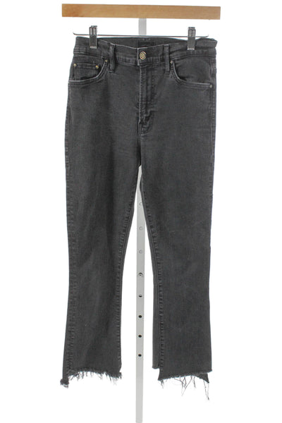 Mother Women Cropped Black Mid Rise Jeans Button Inseam 25 Size 28