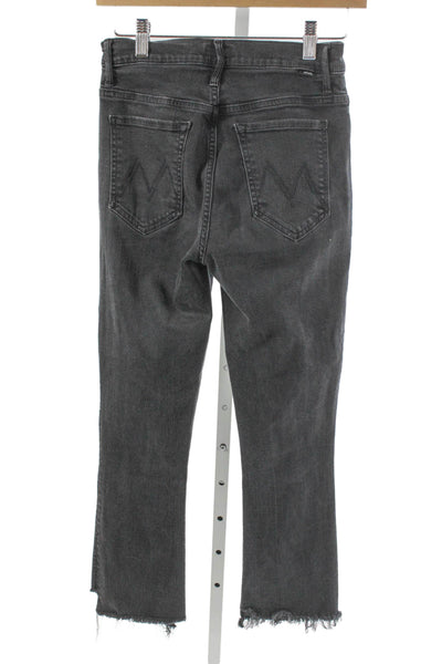 Mother Women Cropped Black Mid Rise Jeans Button Inseam 25 Size 28