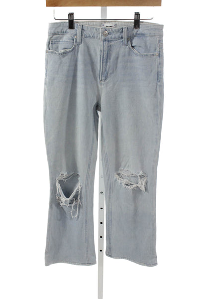 Paige Women Cropped Jeans Blue Mid Rise Cotton Blend Button Fly Size 28