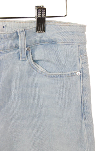 Paige Women Cropped Jeans Blue Mid Rise Cotton Blend Button Fly Size 28