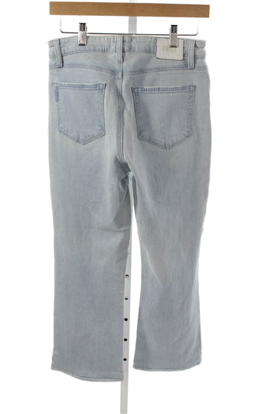 Paige Women Cropped Jeans Blue Mid Rise Cotton Blend Button Fly Size 28