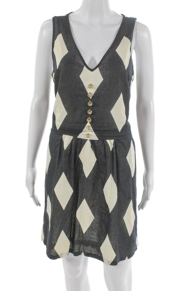 Leifsdottir Anthropologie Womens Sundress Black V-Neck Argyle Cotton Size 6