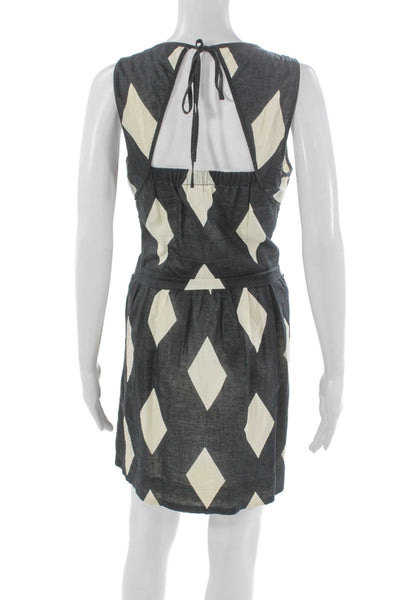 Leifsdottir Anthropologie Womens Sundress Black V-Neck Argyle Cotton Size 6
