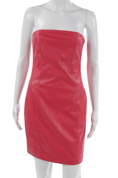 LBLC Women Pink Strapless Mini Dress Polyurethane Zip Solid Spring Size M