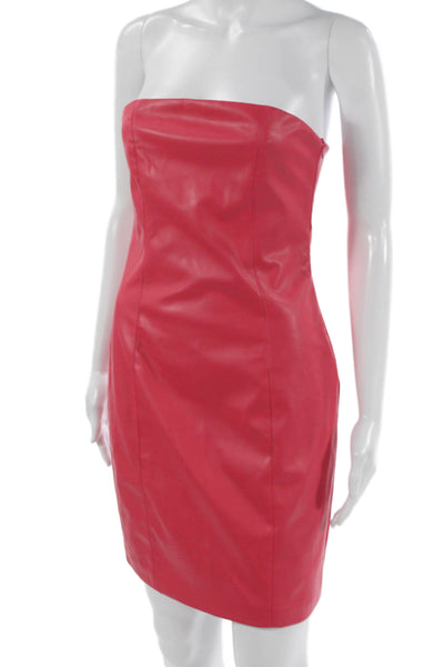 LBLC Women Pink Strapless Mini Dress Polyurethane Zip Solid Spring Size M