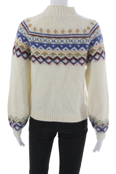 DH New York Women Ivory Fair Isle Mock Neck Pullover Long Sleeve Size XS