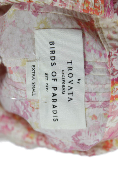 Trovata Women Basic Floral Collared Short Sleeve Cotton Blend Blouse Size XS