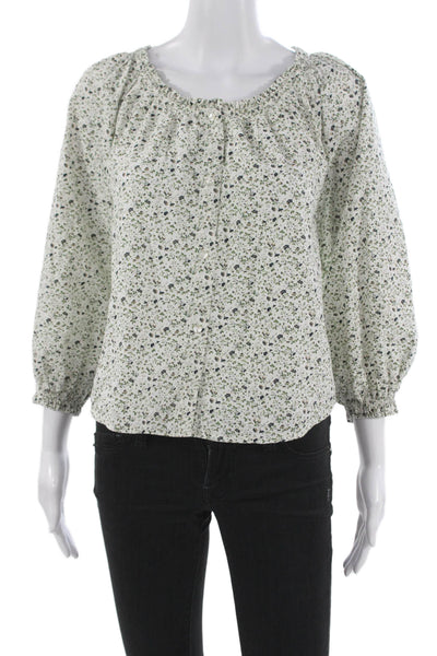 Skall Women Basic Floral Organic Cotton 3/4 Sleeve Button Blouse Size 32