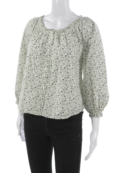 Skall Women Basic Floral Organic Cotton 3/4 Sleeve Button Blouse Size 32