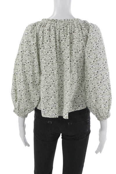 Skall Women Basic Floral Organic Cotton 3/4 Sleeve Button Blouse Size 32