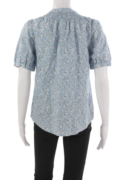 J Crew Womens Linen Floral Collared Button Short Sleeve Blouse Size XS