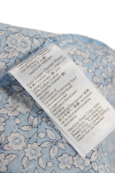 J Crew Womens Linen Floral Collared Button Short Sleeve Blouse Size XS