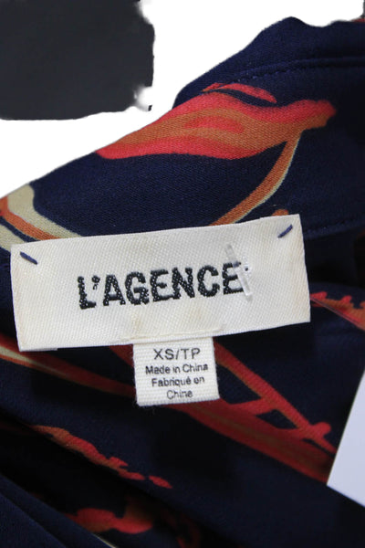 L'Agence Women Silk V-Neck Floral Button Up Blouse Long Sleeve Blue Size XS