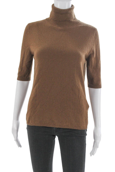 Allude Womens Cashmere Turtleneck Pullover Sweater Brown 3/4 Sleeve Size S