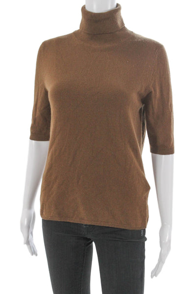 Allude Womens Cashmere Turtleneck Pullover Sweater Brown 3/4 Sleeve Size S