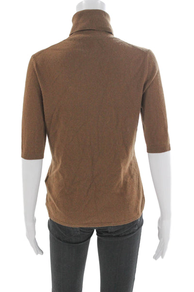 Allude Womens Cashmere Turtleneck Pullover Sweater Brown 3/4 Sleeve Size S