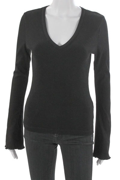 Citizens of Humanity Womens Basic V-Neck Black Long Sleeve T-Shirt Size S