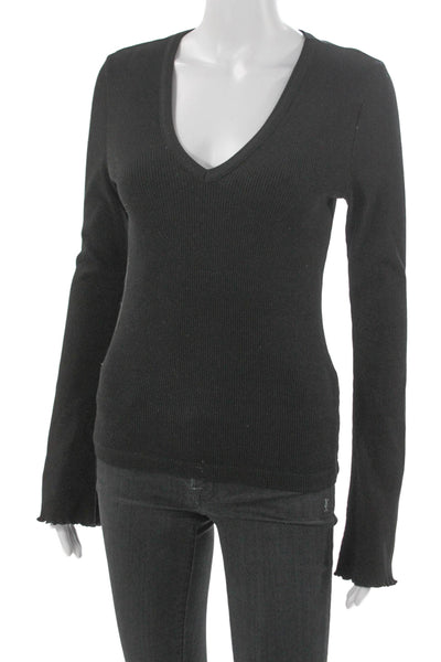 Citizens of Humanity Womens Basic V-Neck Black Long Sleeve T-Shirt Size S