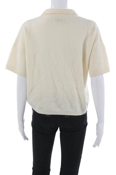 Naadam Womens Ivory Cashmere Collared Short Sleeve Pullover Sweater Size S