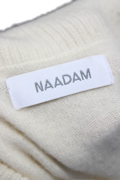 Naadam Womens Ivory Cashmere Collared Short Sleeve Pullover Sweater Size S