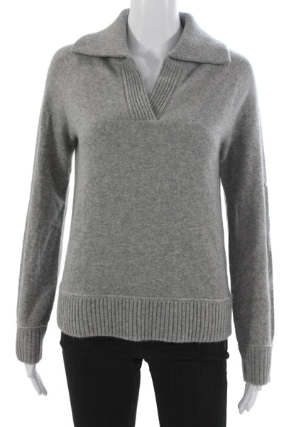 Madeleine Thompson Womens Cashmere Collared Pullover Gray Long Sleeve Size S