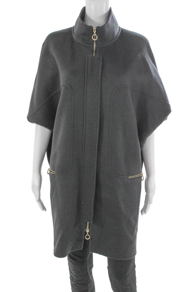 Hotel Particulier Womens Felted Wool Coat Cape Gray Zip Short Sleeve Size M