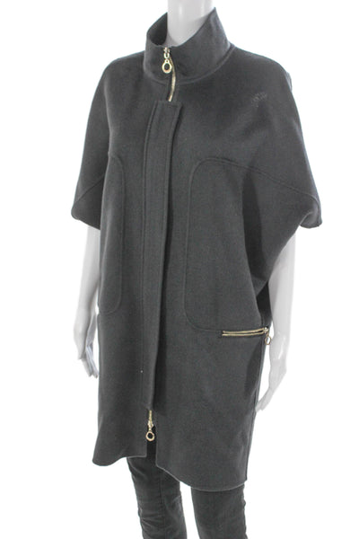 Hotel Particulier Womens Felted Wool Coat Cape Gray Zip Short Sleeve Size M