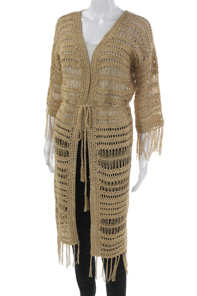 Melissa Odabash Womens Beige V-Neck 3/4 Sleeve Boho Cardigan Size M
