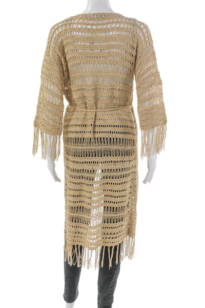 Melissa Odabash Womens Beige V-Neck 3/4 Sleeve Boho Cardigan Size M